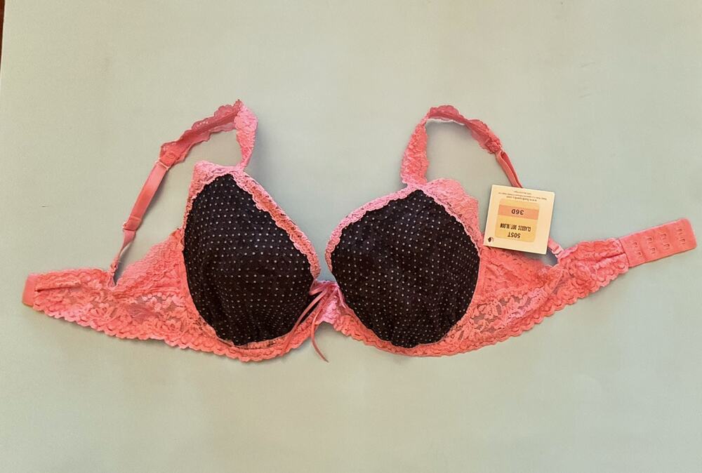NWT Hanky Panky Classic Dot Lace Bra Pink Black 36D